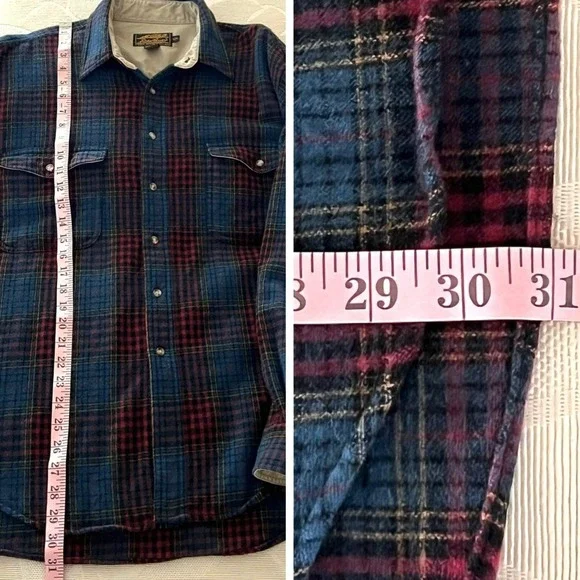 Eddie Bauer Men's XL Wool Vtg 90's Plaid Shirt Red Green Multi Outdoor - Picture 11 of 16
